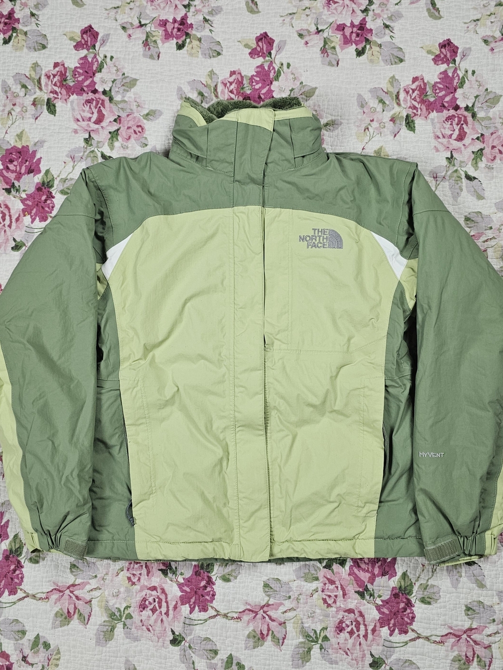 The North Face HyVent Women's Green Colorblock Full Zip Lined Jacket Outdoor S